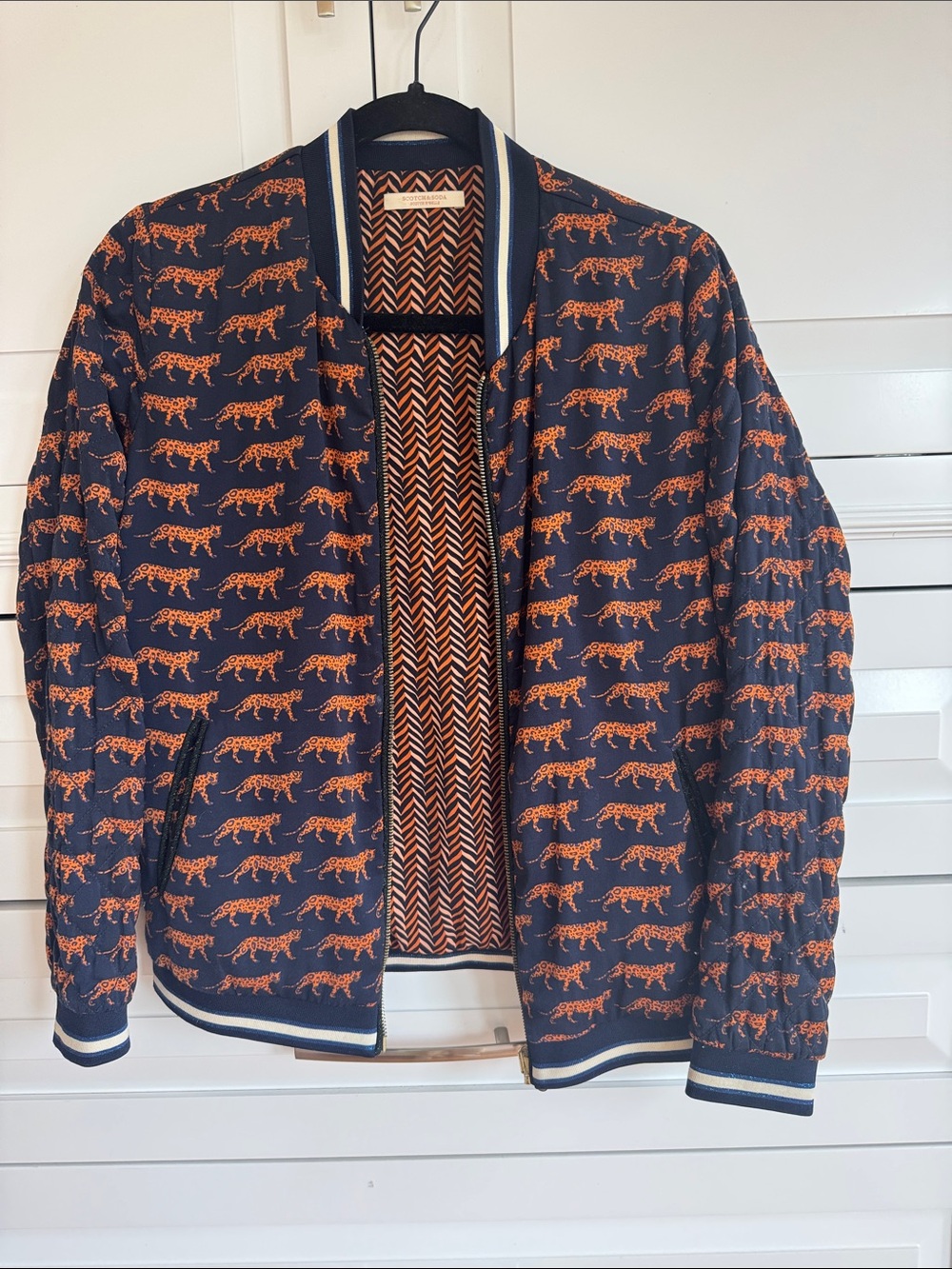Scotch & Soda Navy Jacket with Orange Leopard Print